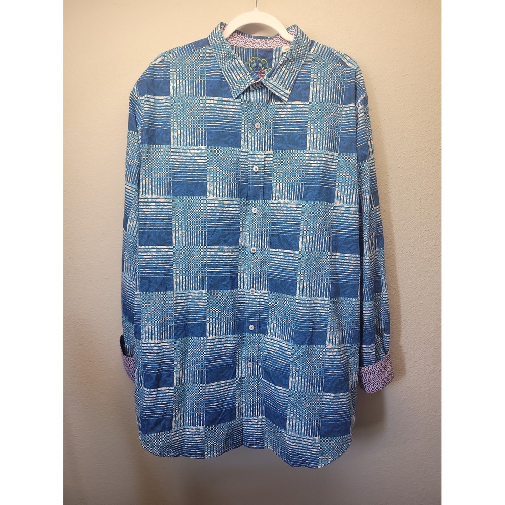 Robert Graham Woven Cotton Plaid Button-Up Shirt Men's 1 XLT Blue Long Sleeve